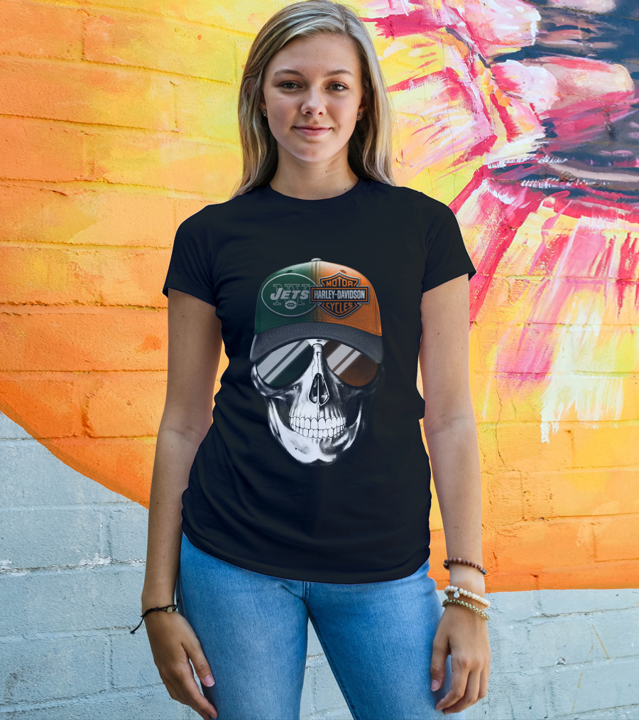 Harley Davidson Jets Skull Cap Nfl Crossover T-Shirt