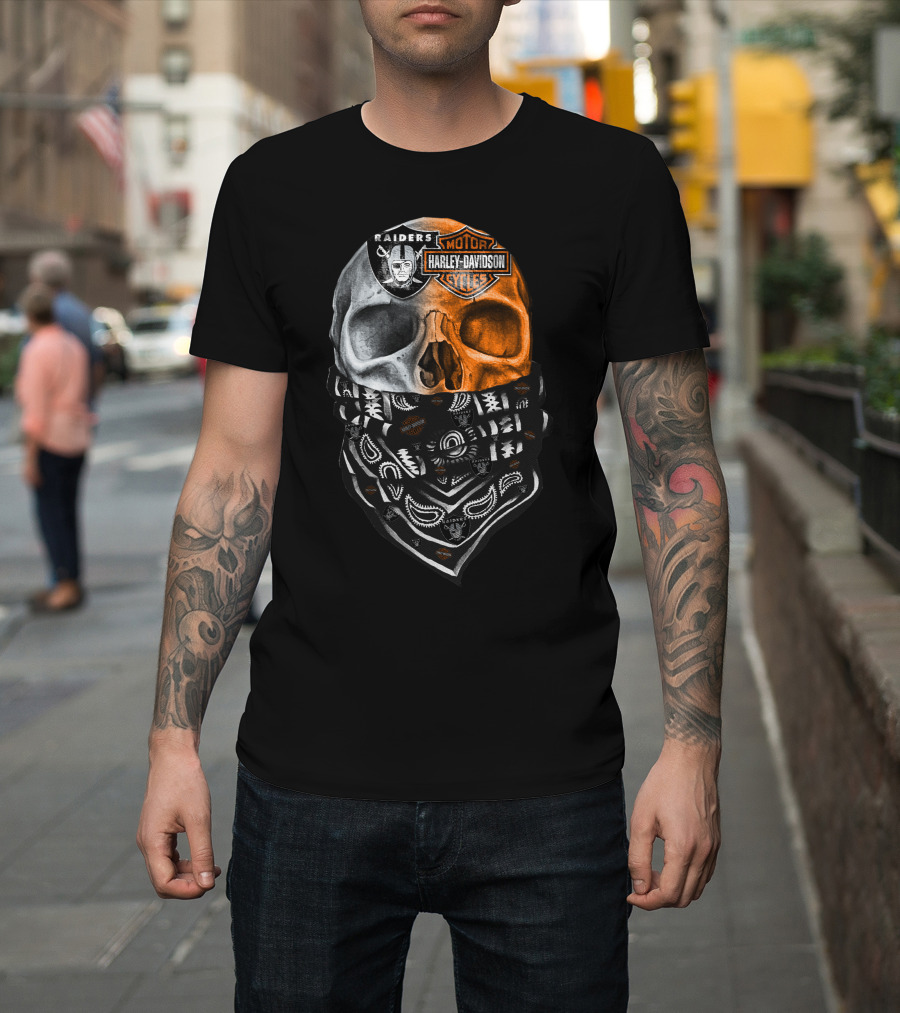Raiders Harley Davidson Dual Skull Bandana T-Shirt