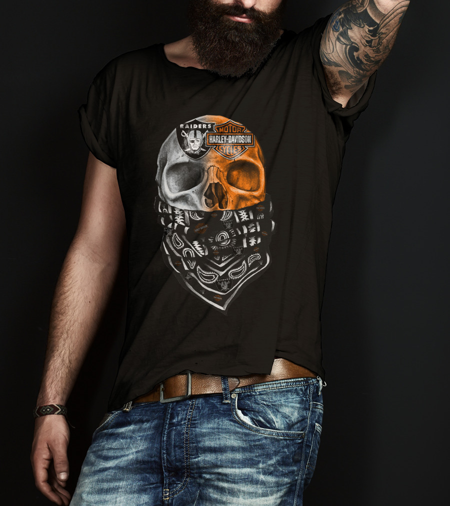 Raiders Harley Davidson Dual Skull Bandana T-Shirt