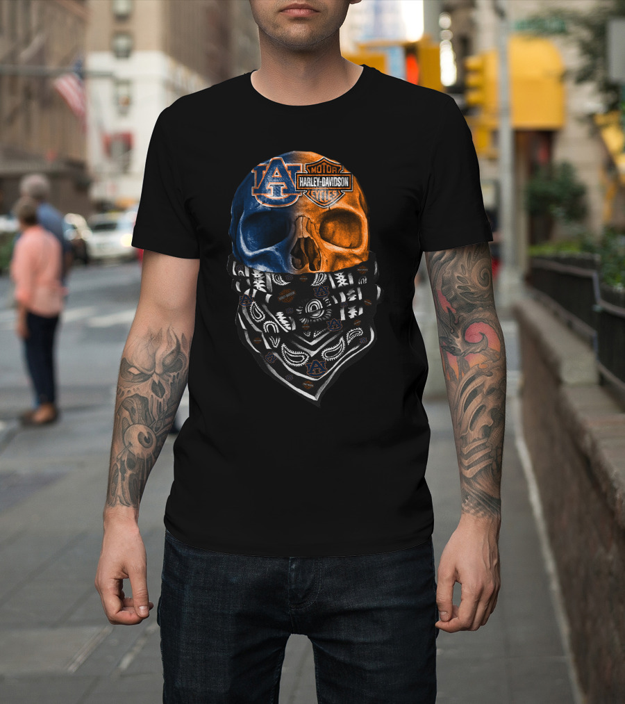 Auburn University Harley Davidson Skull And Bandana T-Shirt