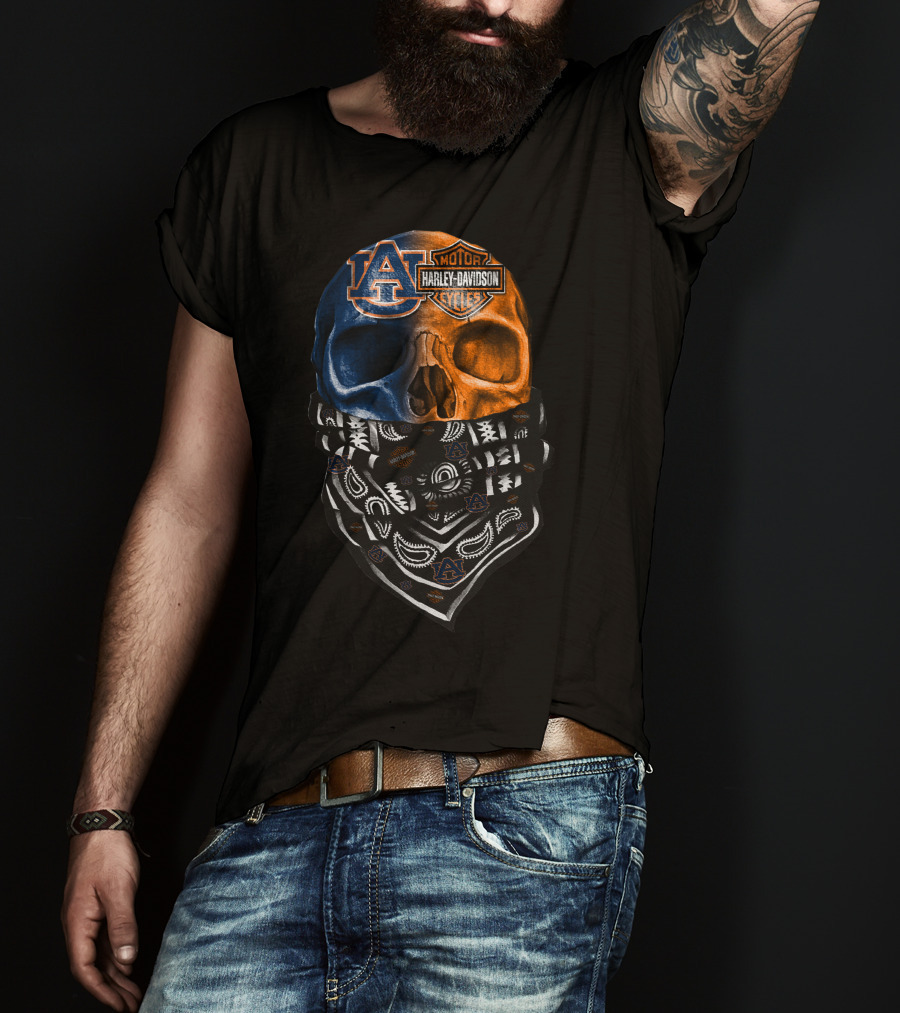 Auburn University Harley Davidson Skull And Bandana T-Shirt