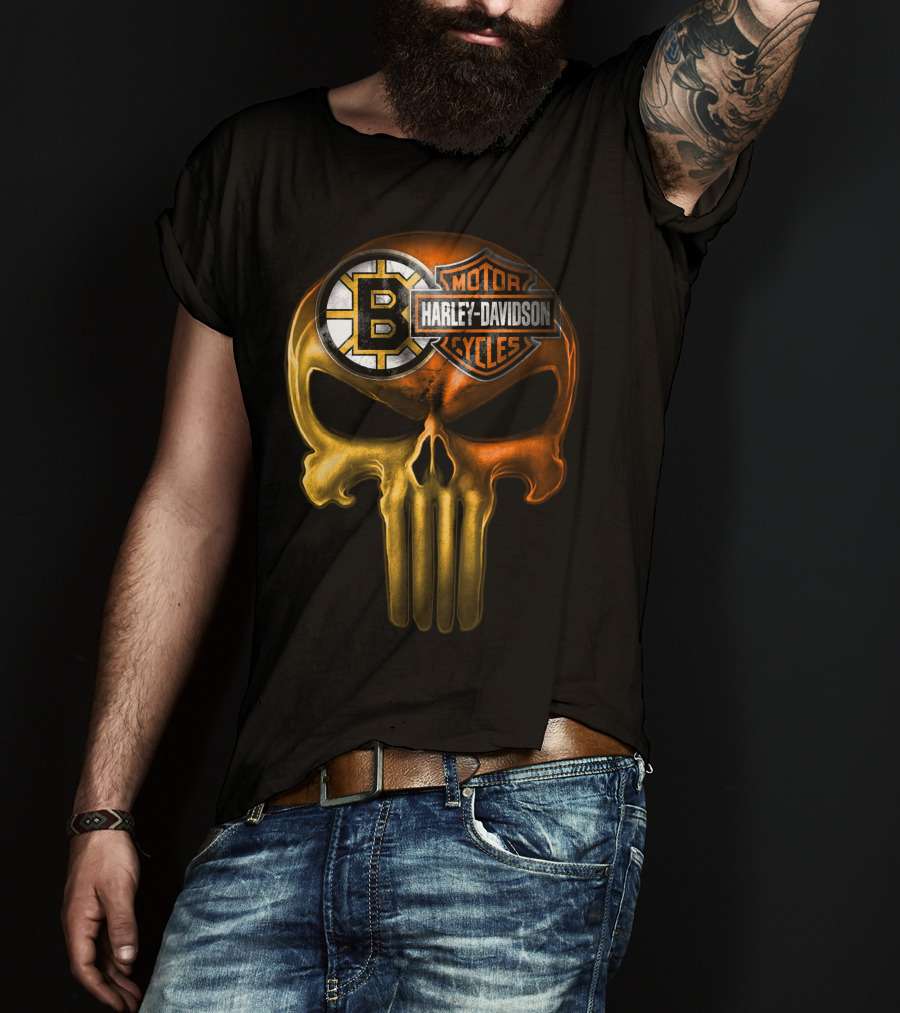 Boston Bruins Harley Davidson Skull 05Ahl T-Shirt