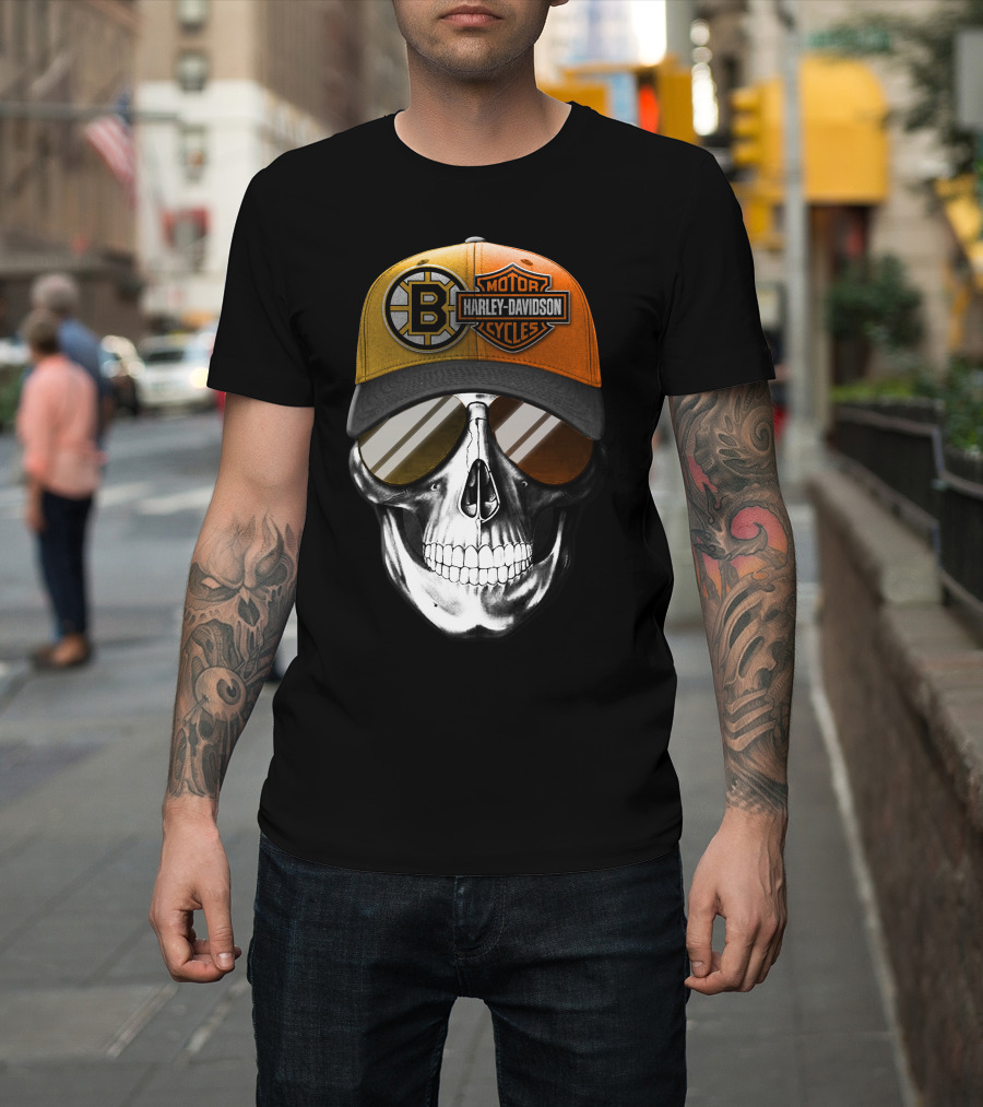Harley Davidson Motorcycles Skull Boston Bruins Cap T-Shirt