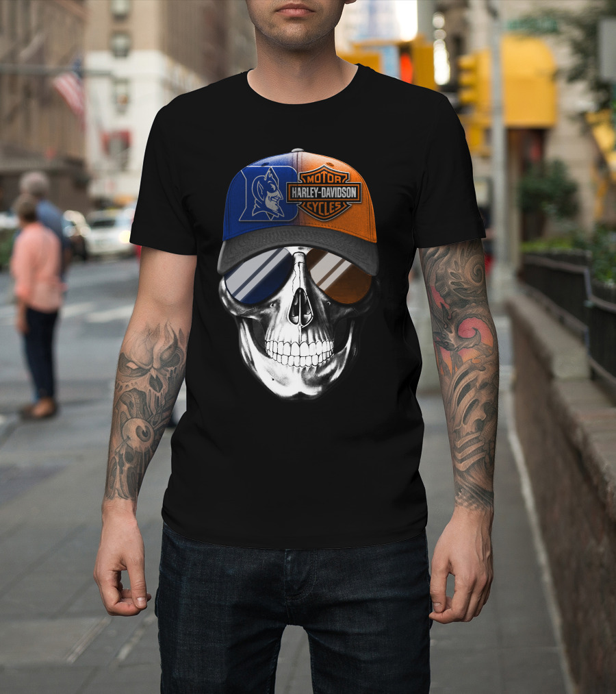 Harley Davidson Motor Cycles Blue Devil Skull Cap T-Shirt
