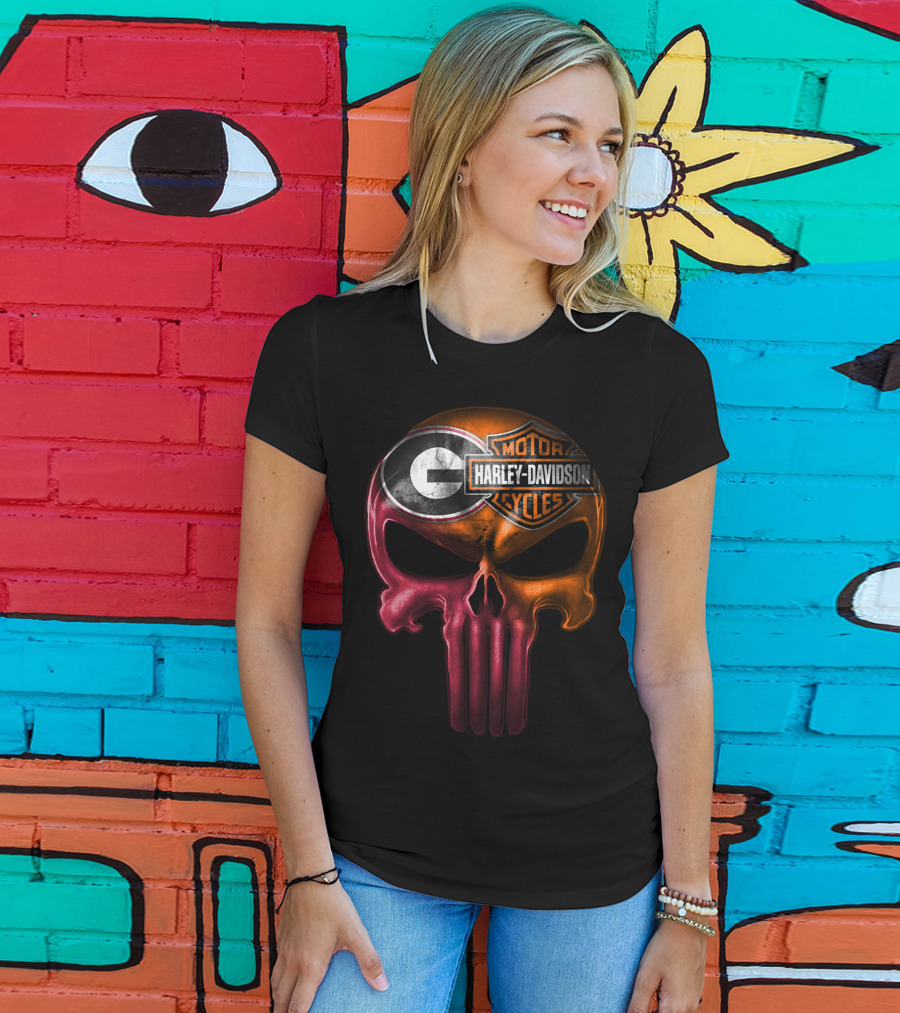 Georgia Bulldogs Harley Davidson Skull T-Shirt