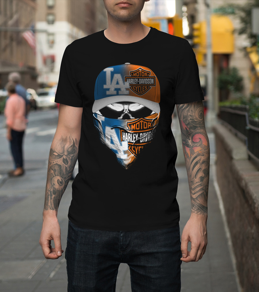 Los Angeles Dodgers Davidson Motor Cycles Skull Mask T-Shirt