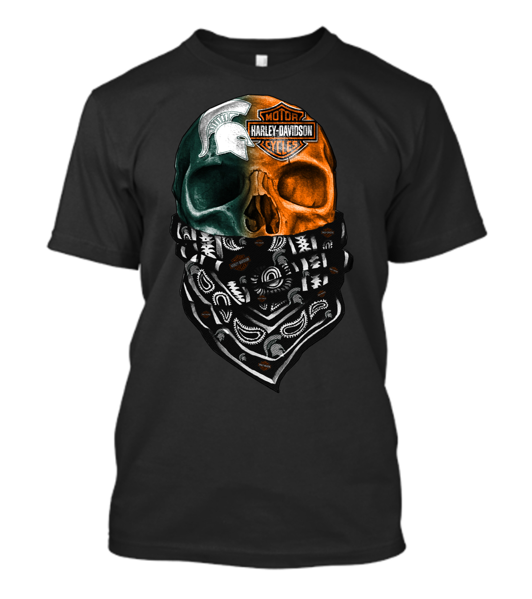 Harley Davidson Skull With Michigan State Spartans Bandana T-Shirt