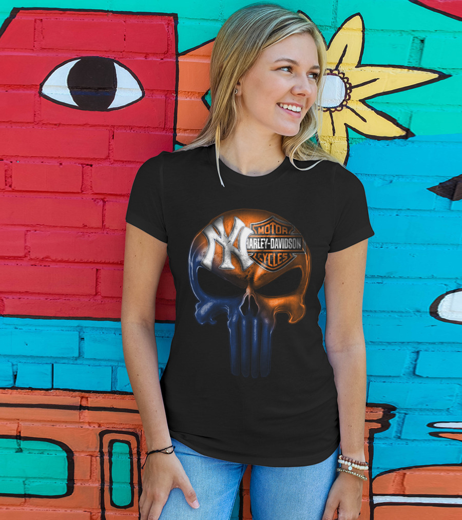 New York Yankees Harley Davidson Skull 30Ahl T-Shirt