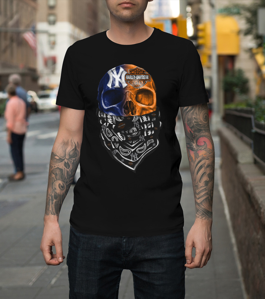 New York Yankees Harley Davidson Skull Bandana T-Shirt