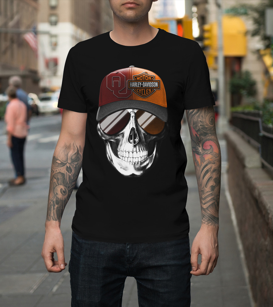 Harley Davidson Motorcycles Oklahoma Sooners Cap Skull T-Shirt