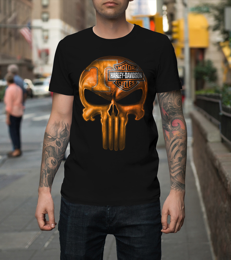 Orange T Skull Harley Davidson Motor Cycles T-Shirt