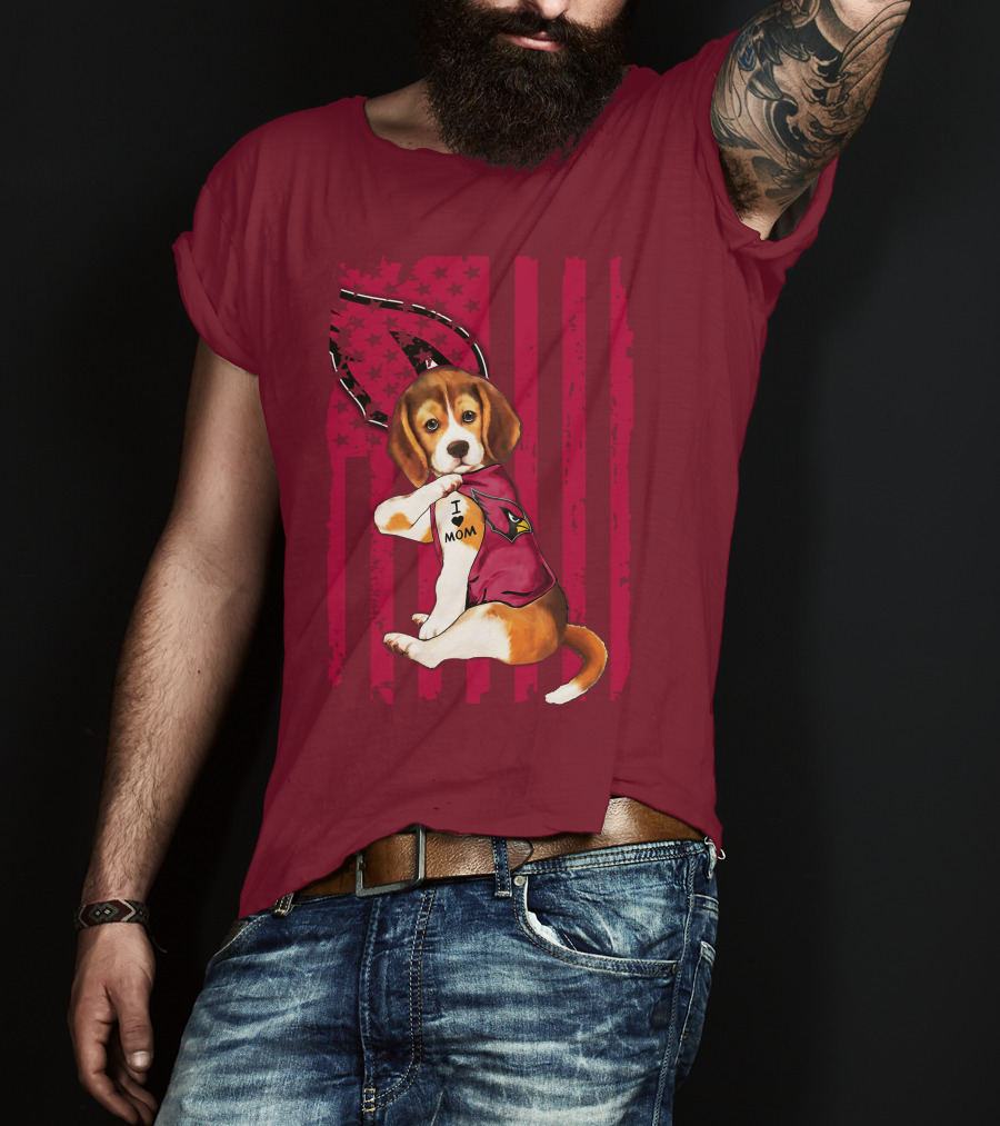 Beagle I Love Mom Arizona Cardinals USA Flag Stars T-Shirt