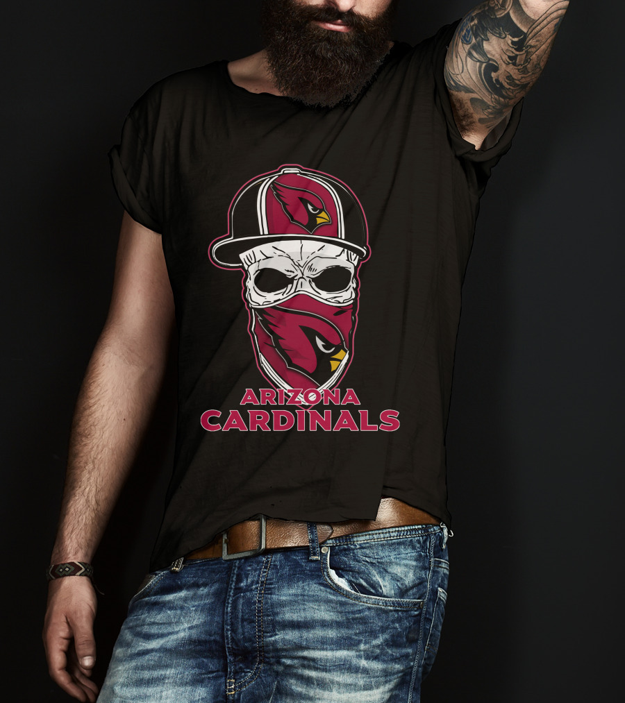 Arizona Cardinals Skull Face Mask Hat T-Shirt
