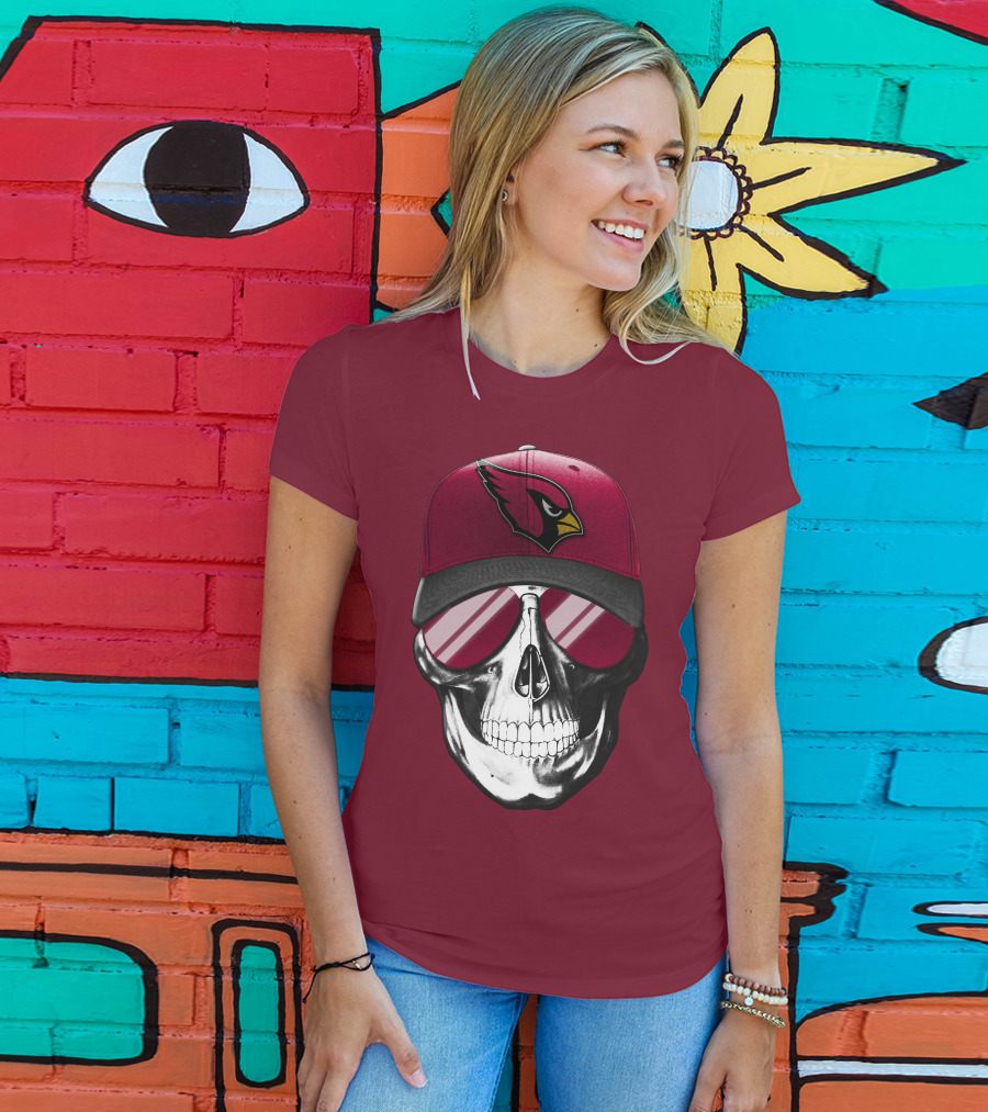 Arizona Cardinals Skull Cap With Sunglasses T-Shirt