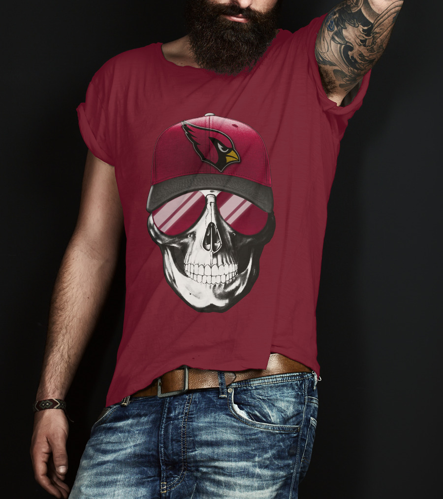 Arizona Cardinals Skull Cap With Sunglasses T-Shirt