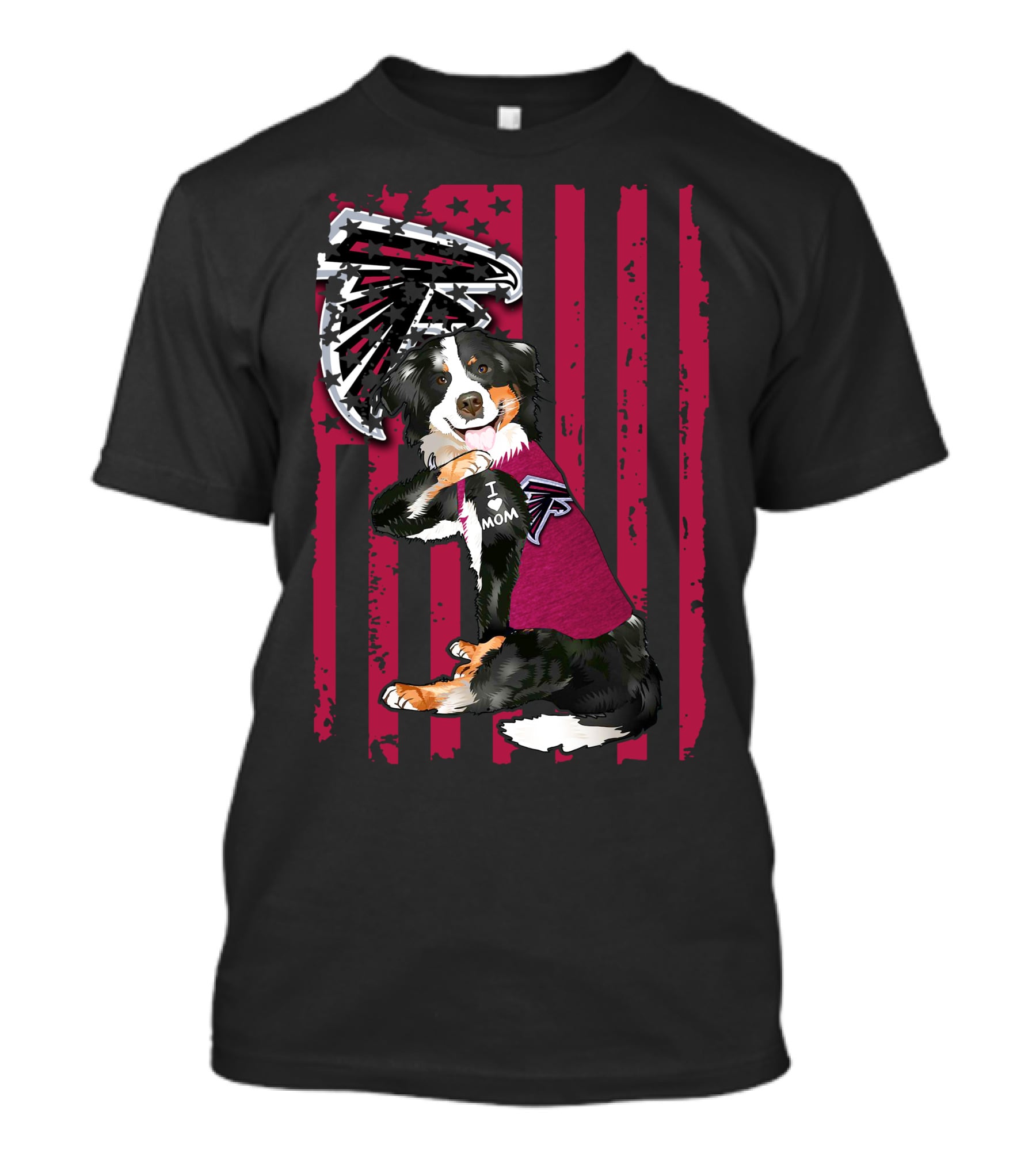 Atlanta Falcons Border Collie I Love Mom American Flag T-Shirt