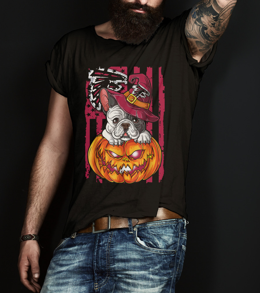 Hlw Bulldog Pumpkin Witch Hat Atlanta Falcons T-Shirt