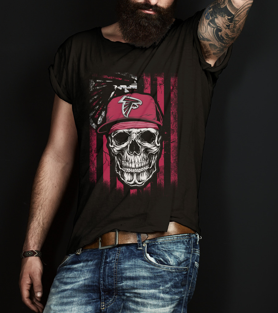 Skull Wearing Atlanta Falcons Cap With Red And Black T-Shirt