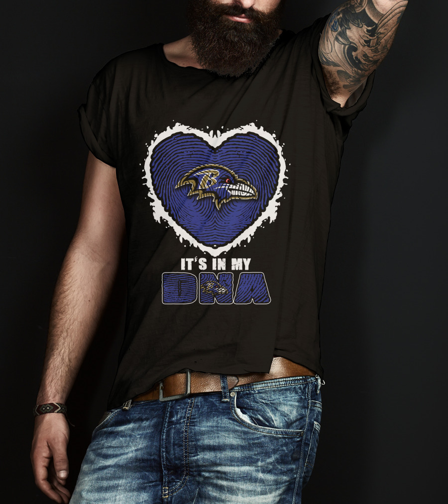 It's In My DNA Baltimore Ravens Heart Fingerprint T-Shirt