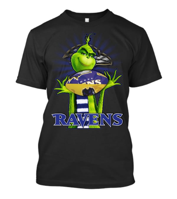 Grinch Holding Baltimore Ravens Football With Ravens Text T-Shirt
