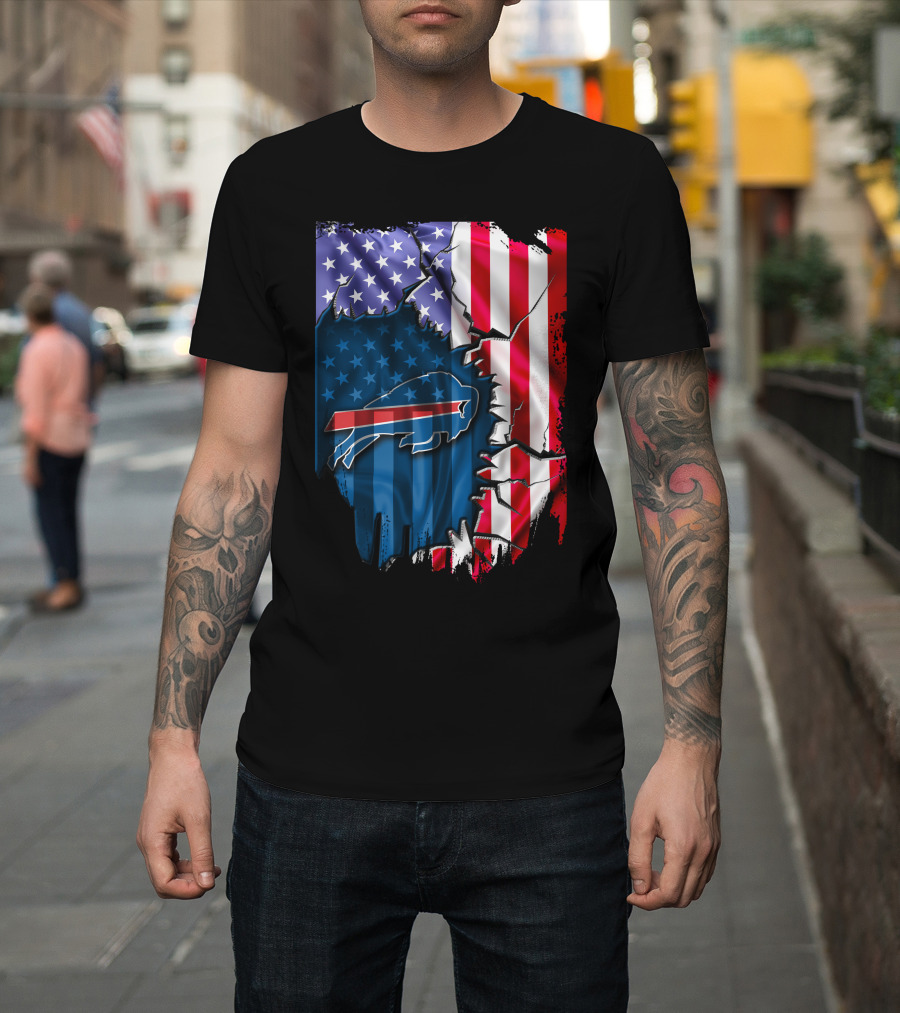 Buffalo Bills American Flag Cracked T-Shirt