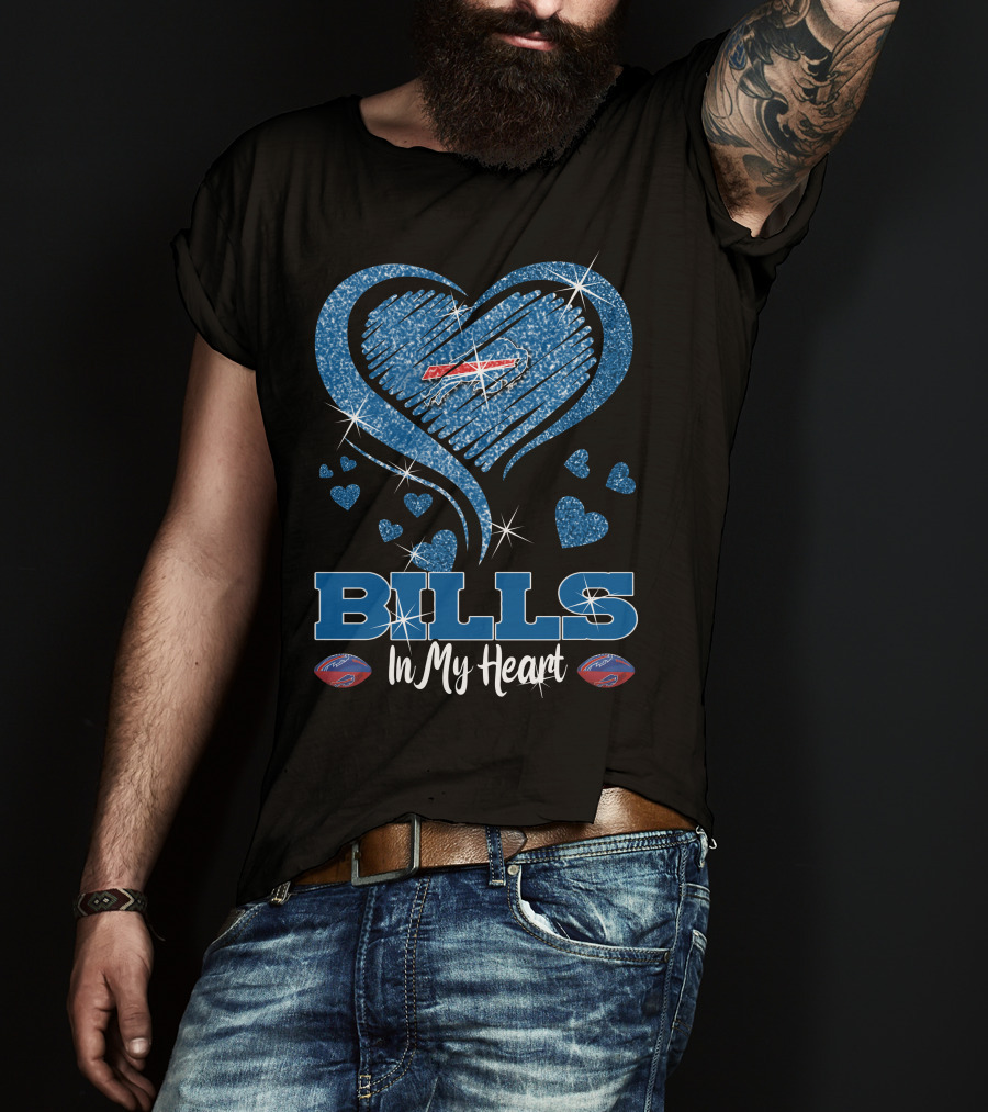 Bills In My Heart Buffalo Bills Sparkling Blue Heart NFL T-Shirt