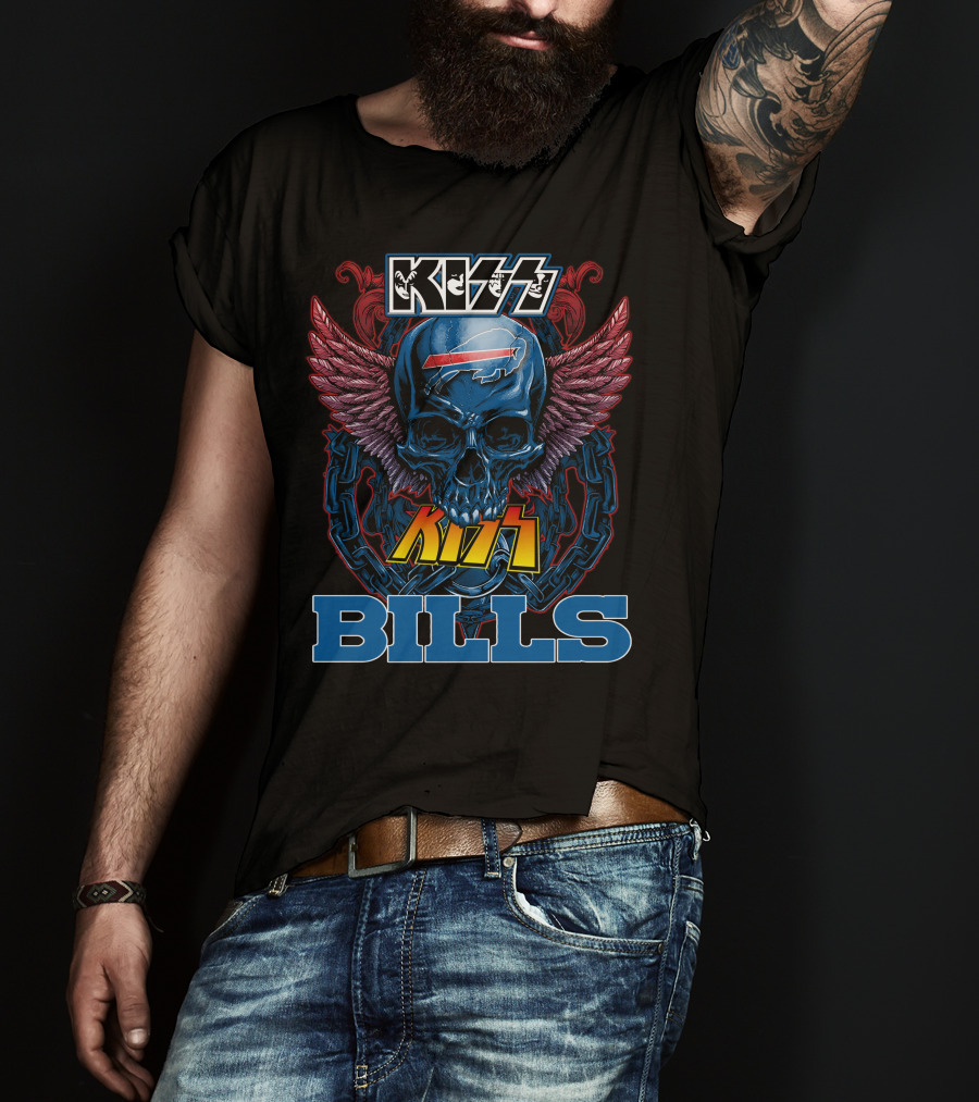 Kiss Buffalo Bills Skull Wings T-Shirt