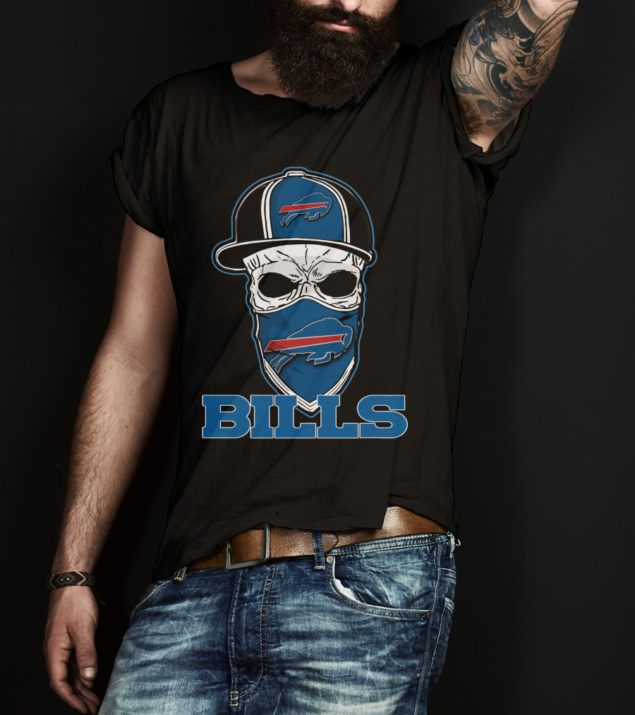 Buffalo Bills Skull Hat Logo Face Covering T-Shirt