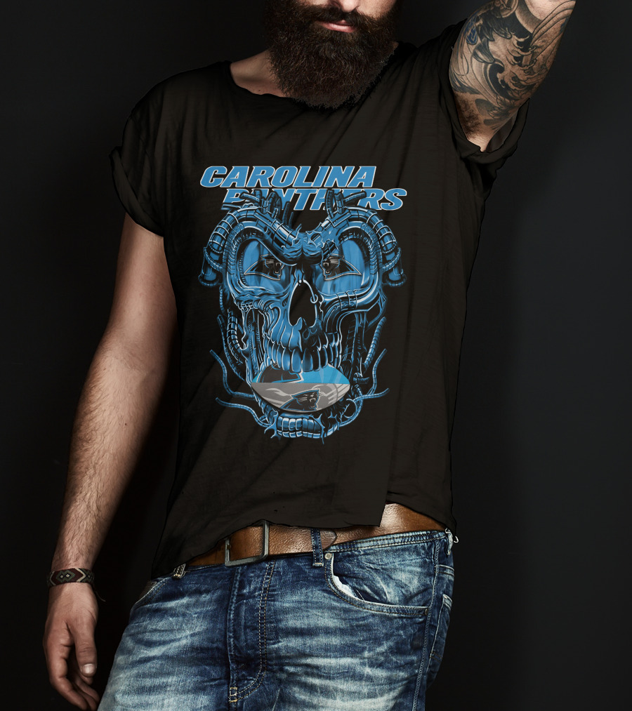 CAROLINA PANTHERS Dragonskull Robot-Themed Panther T-Shirt