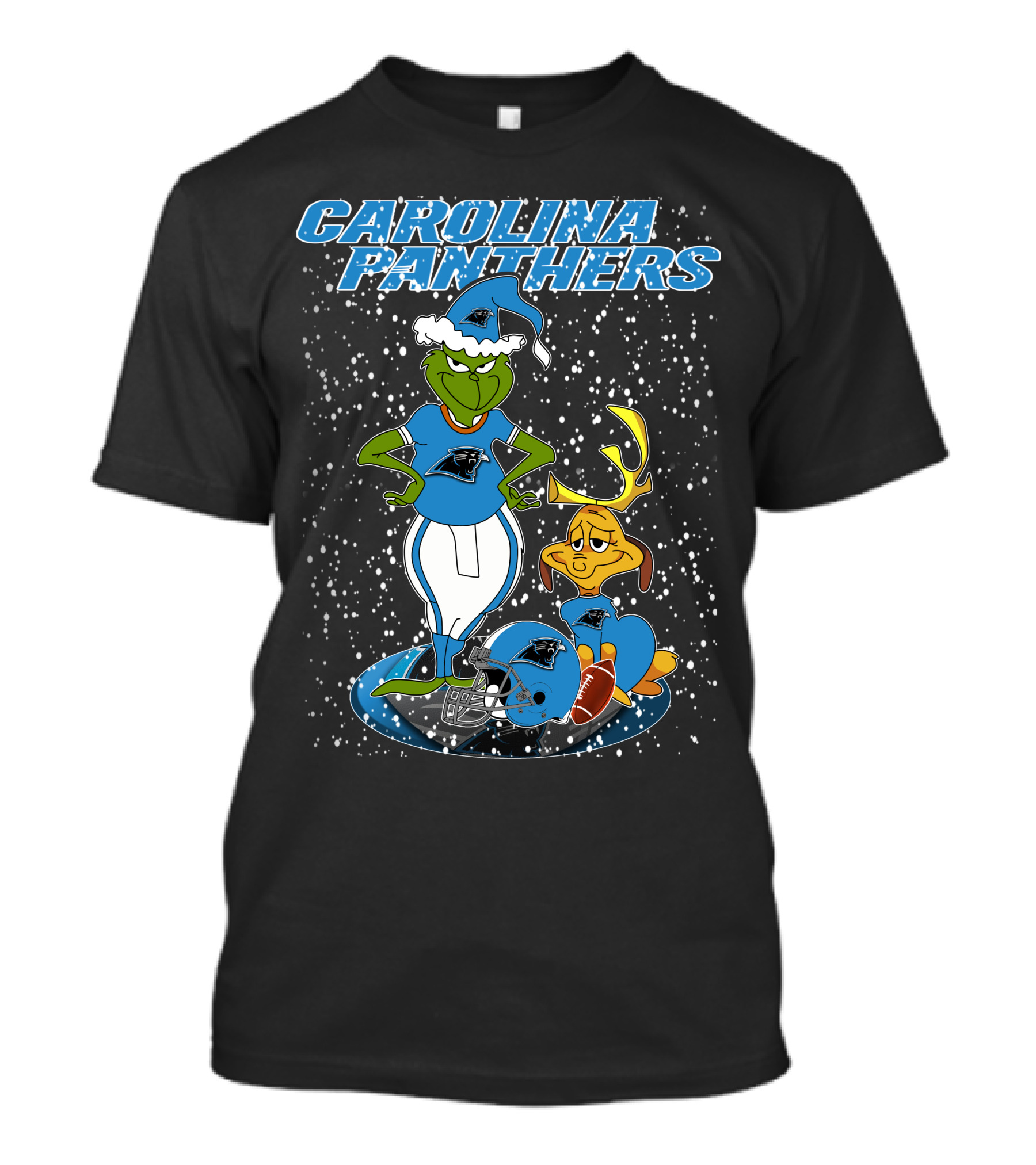CAROLINA PANTHERS Grinch Christmas Snow Scene With Grinch And Max T-Shirt