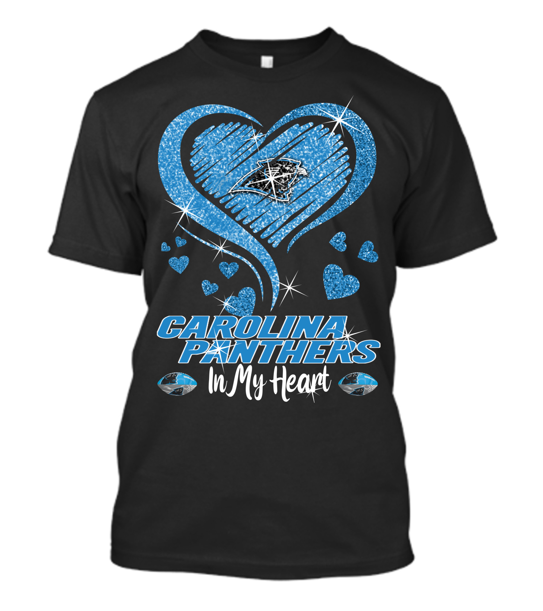 CAROLINA PANTHERS In My Heart Sparkling Blue Heart T-Shirt