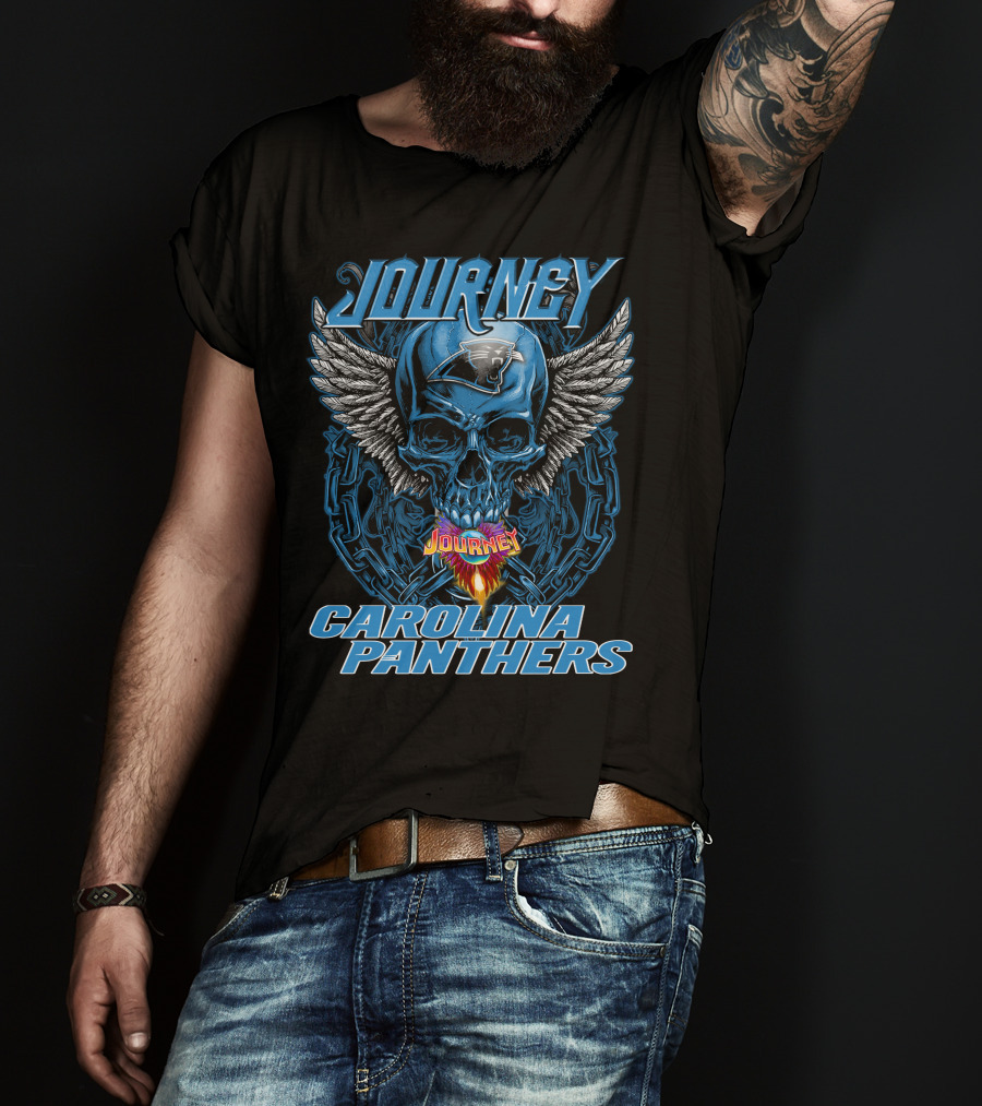 Journey Carolina Panthers Skull Wings Chain T-Shirt