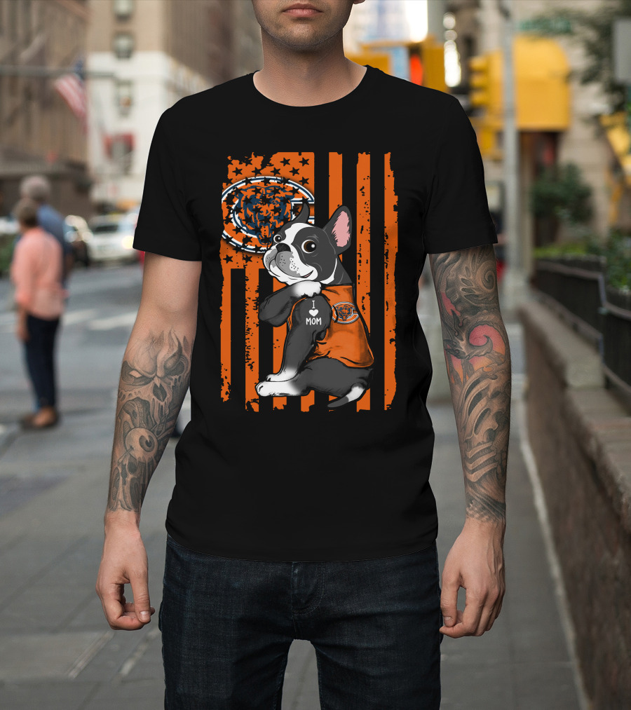 Boston Terrier CHICAGO BEARS I Love Mom Fan T-Shirt