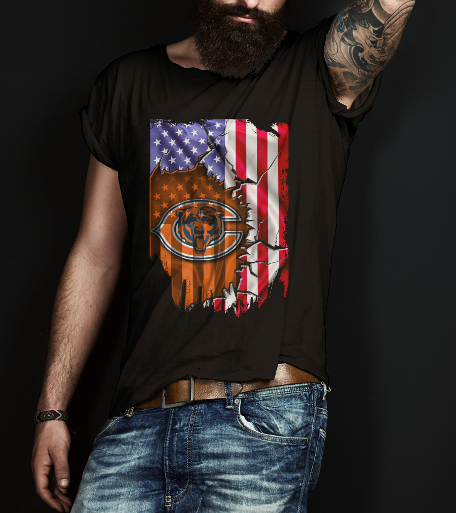 American Flag With Chicago Bears T-Shirt
