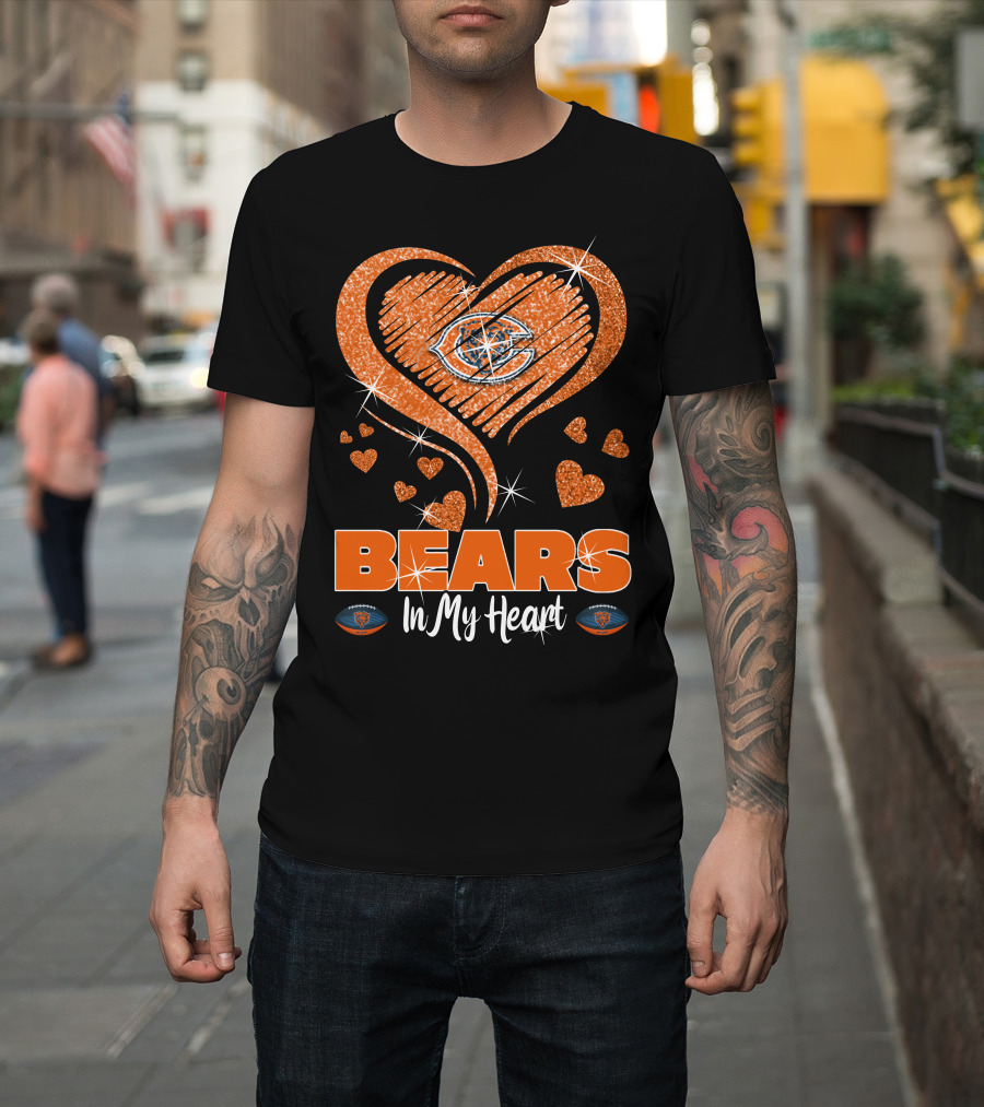 BEARS In My Heart Chicago Bears Sparkling Emblem T-Shirt