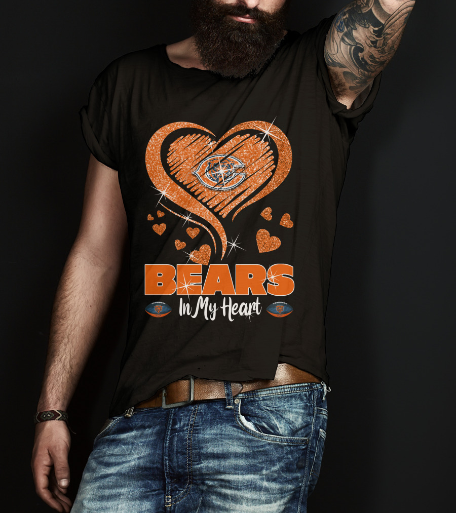 BEARS In My Heart Chicago Bears Sparkling Emblem T-Shirt