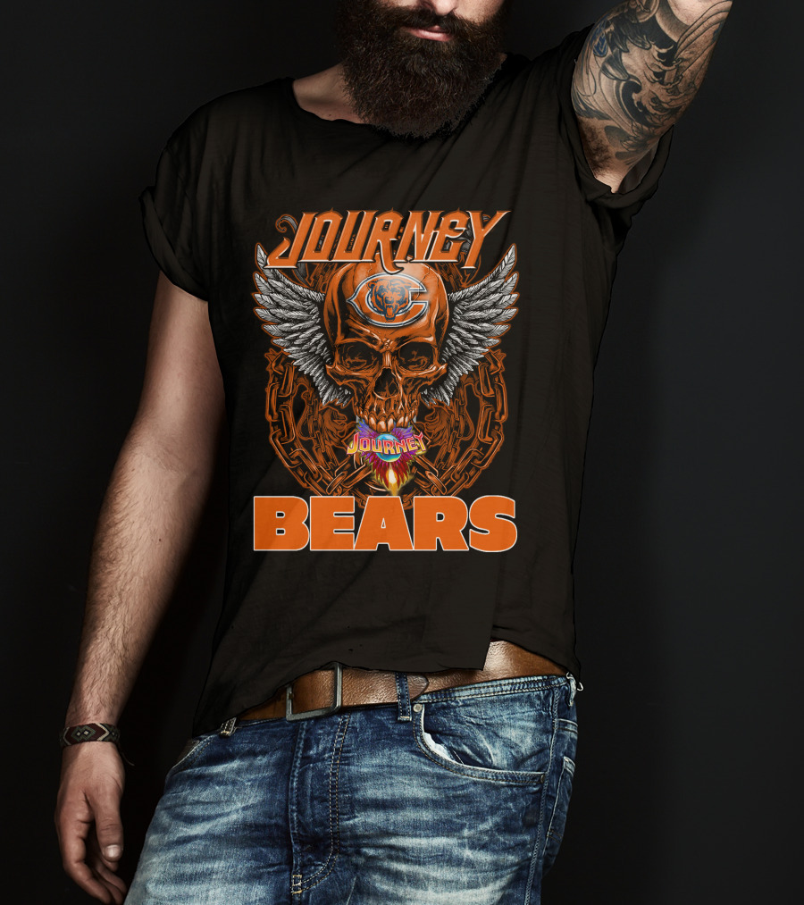 Journey Chicago Bears Skull Wings Chain Flame T-Shirt