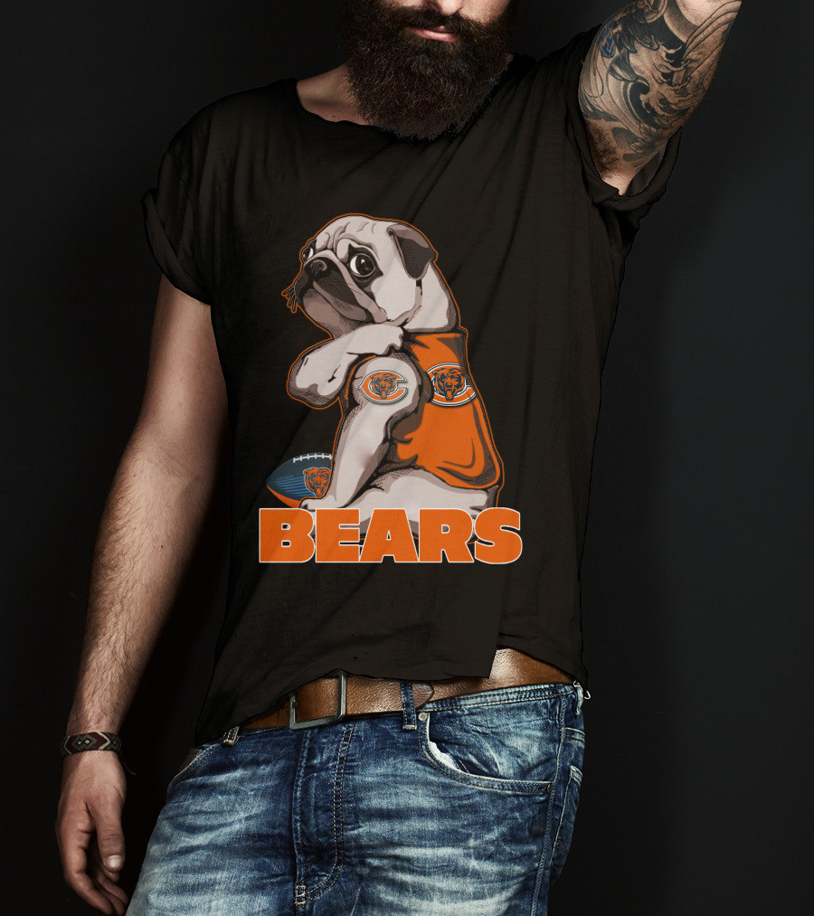 Pug Mascot With Chicago Bears Football T-Shirt