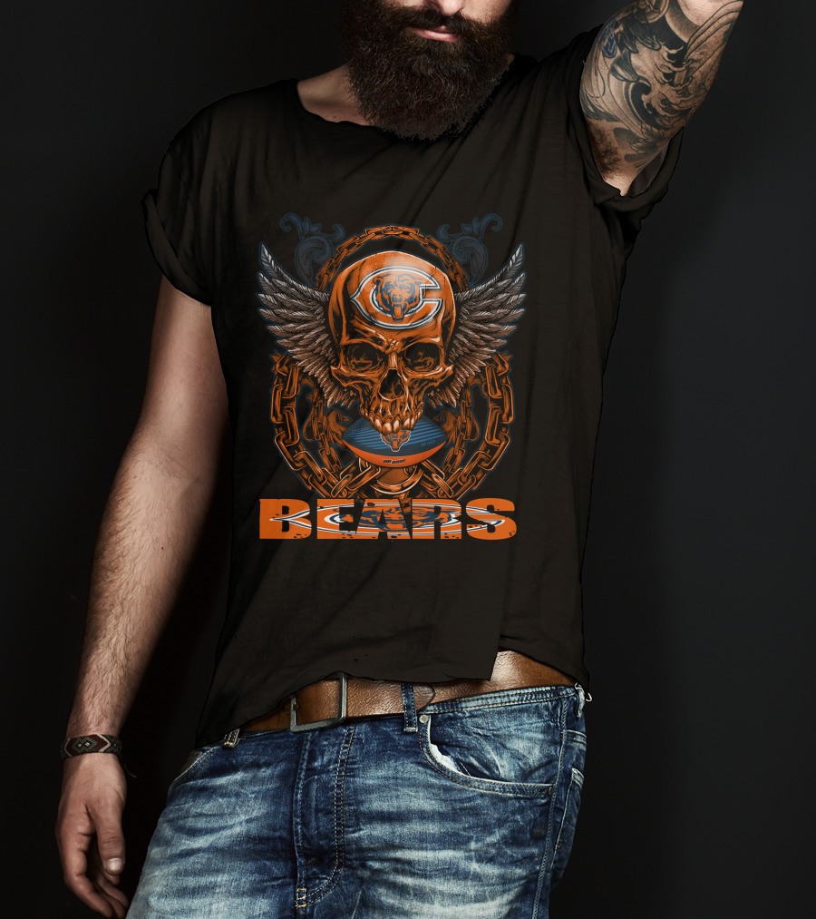 Skullfb Winged Skull With Chicago Bears Football Helmet And Chains BEARS T-Shirt