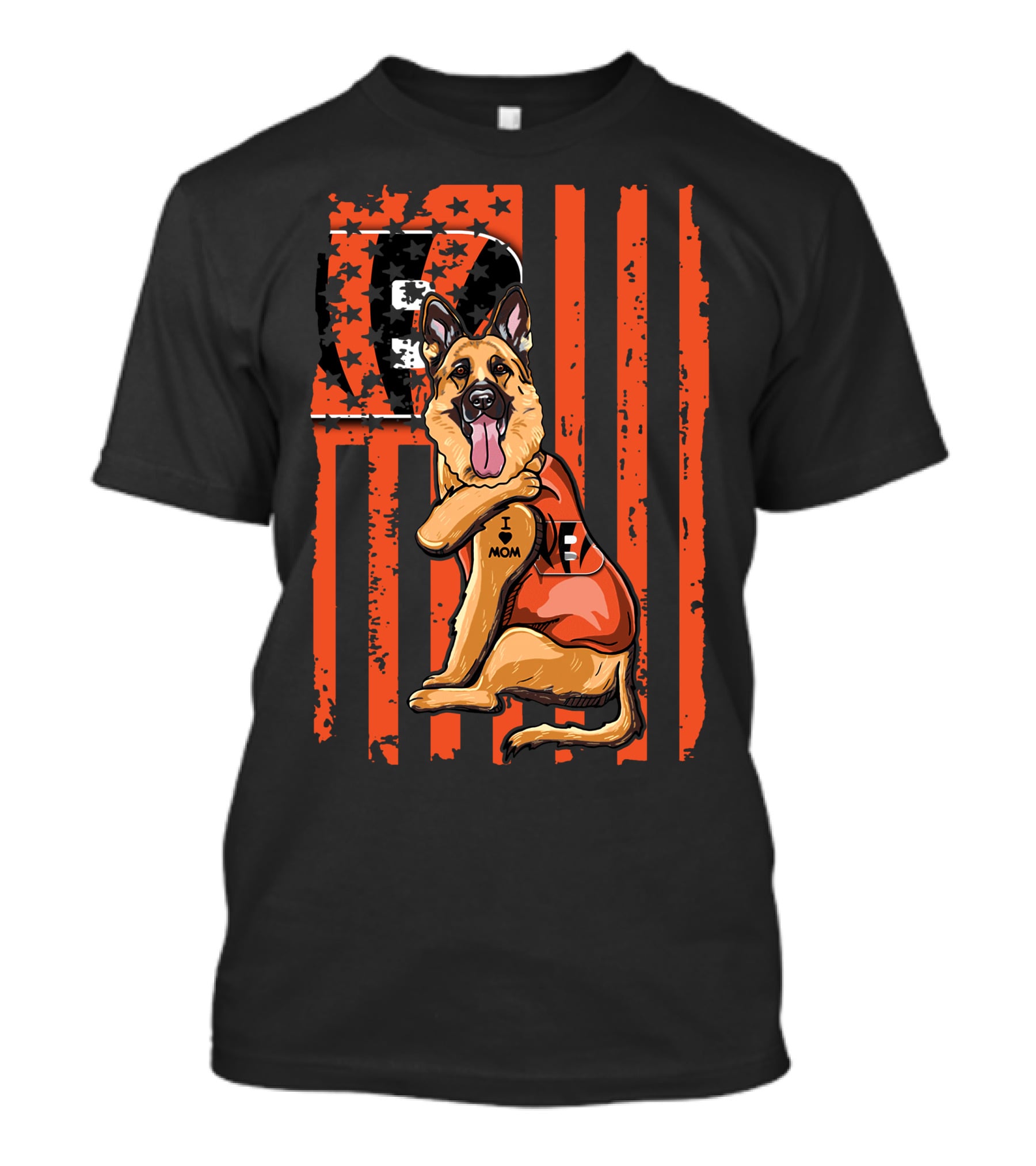 German Shepherd Cincinnati Bengals American Flag Football Fan Mockup T-Shirt