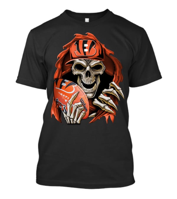 Skullbong Cincinnati Bengals Skeleton Holding Football T-Shirt
