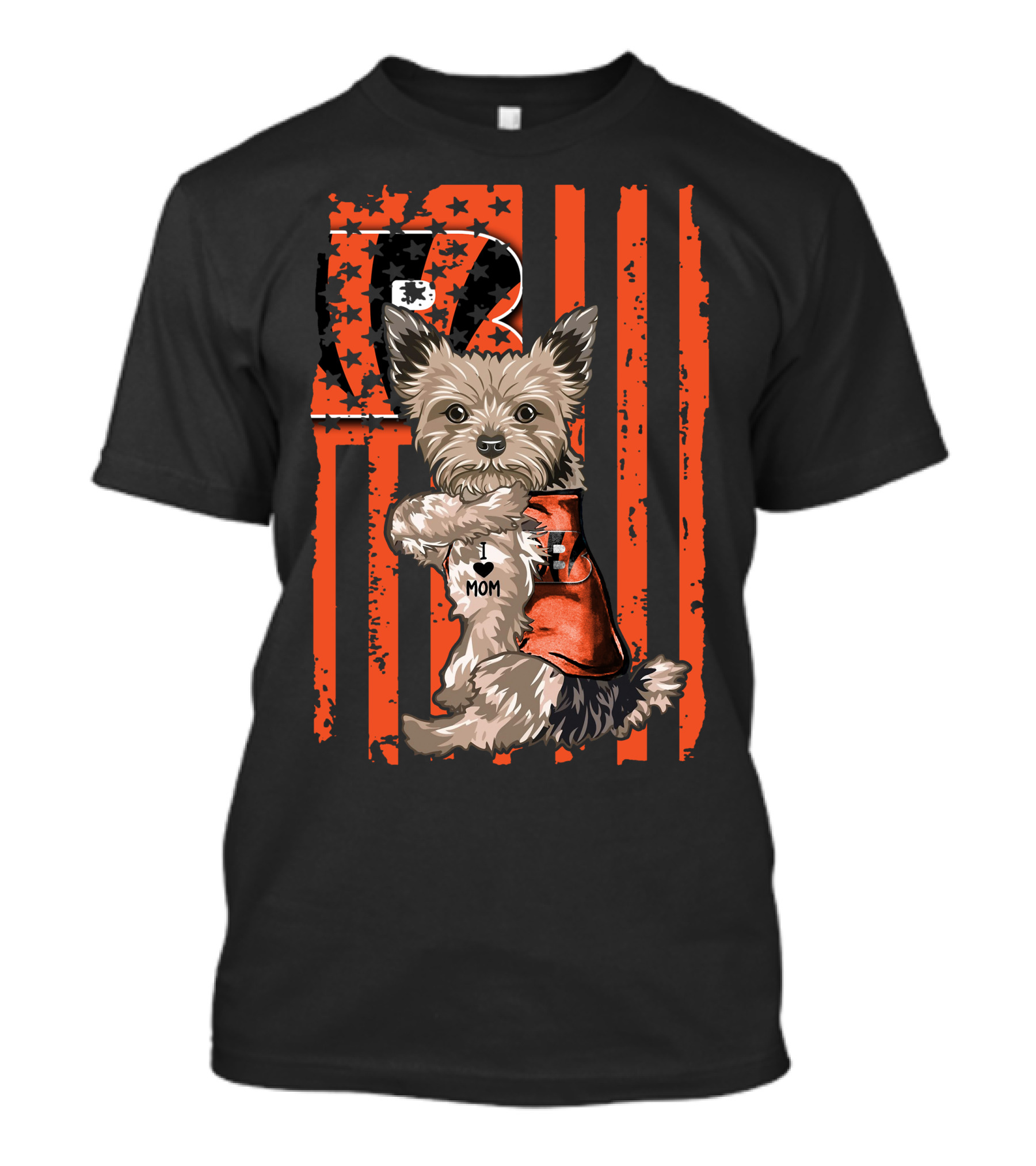 Yorkshire Terrier I Love Mom Cincinnati Bengals Fan T-Shirt
