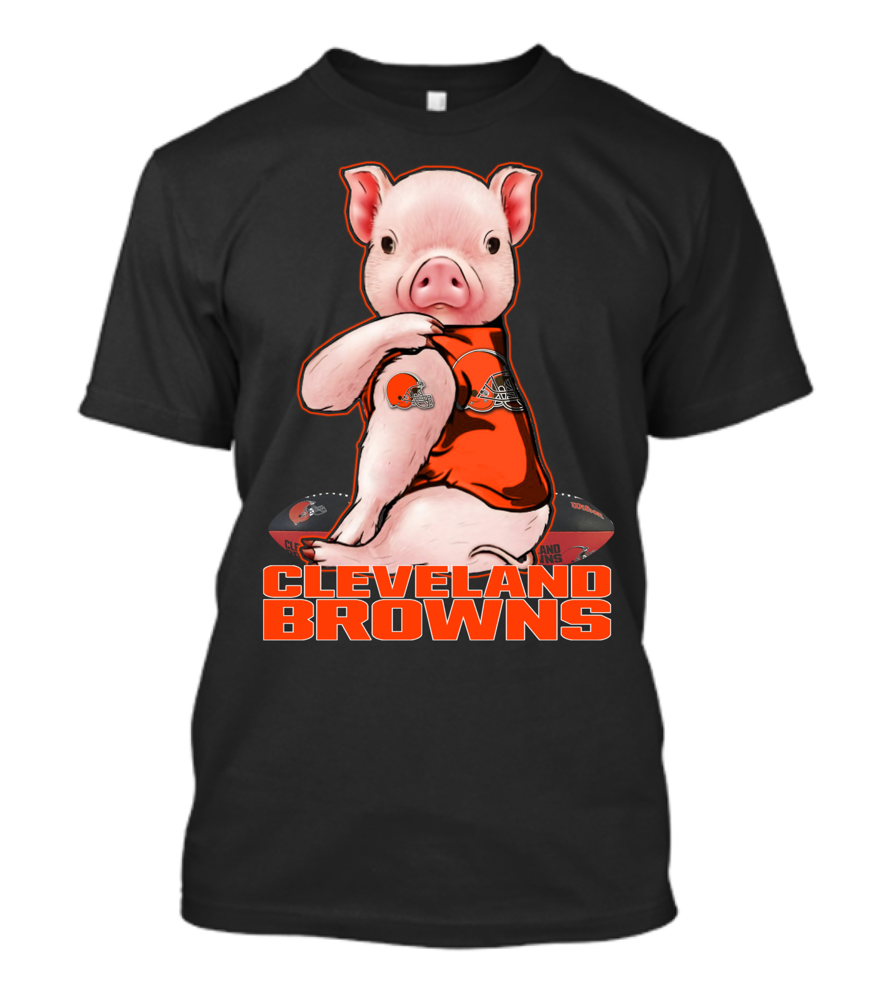 Cleveland Browns Pig In Football Jersey With Team T-Shirt