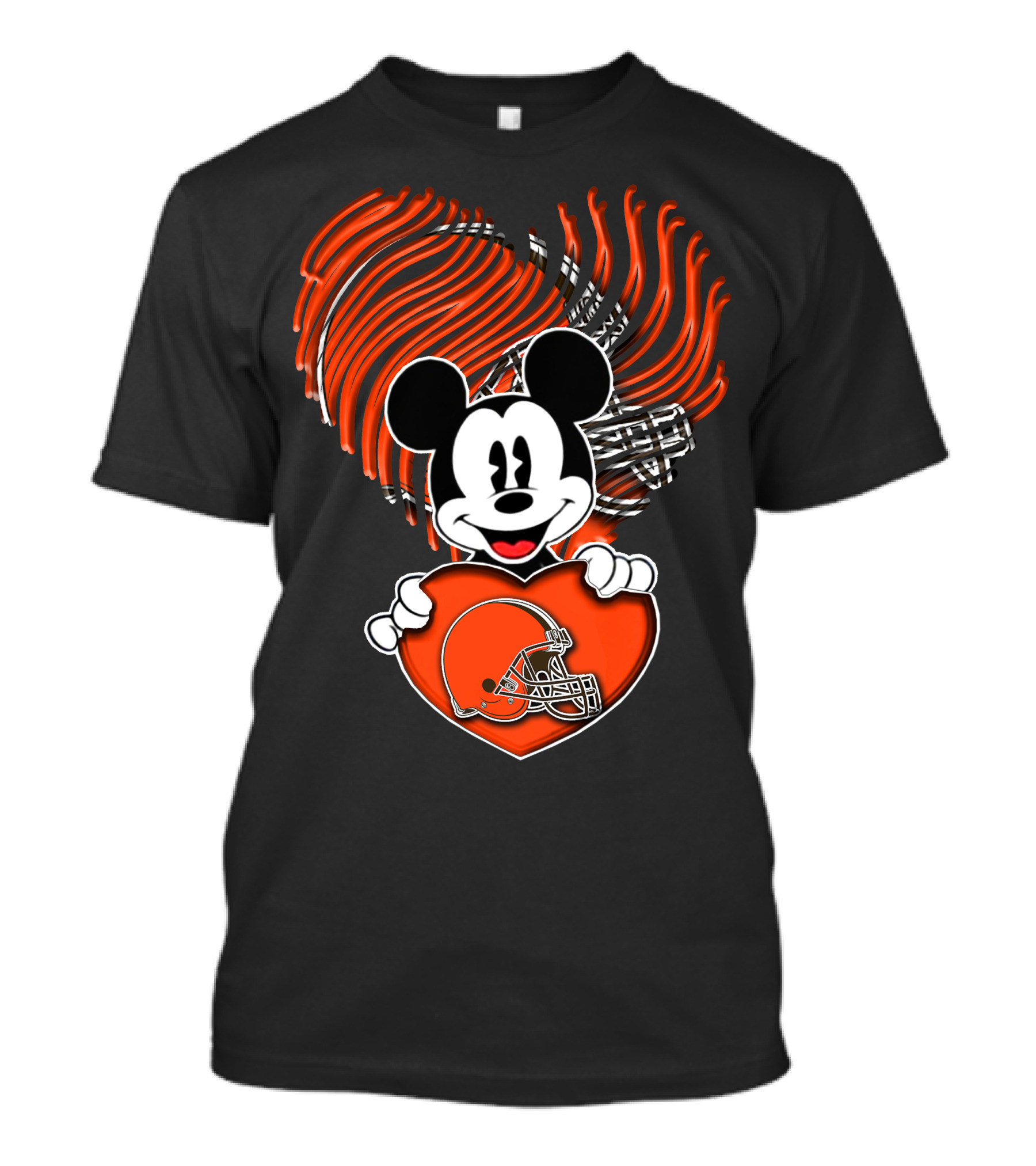 Mick CLEVELAND BROWNS Football Heart Icon With Mouse Character T-Shirt
