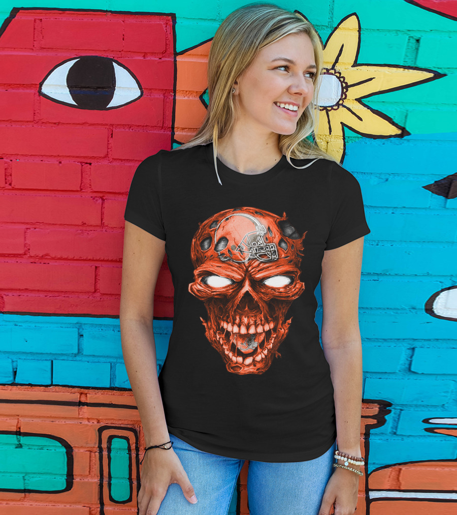 Skull Cleveland Browns Halloween Football Helmet T-Shirt