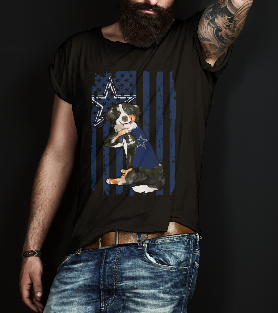 Border Collie I Love Mom Dallas Cowboys Star Flag T-Shirt