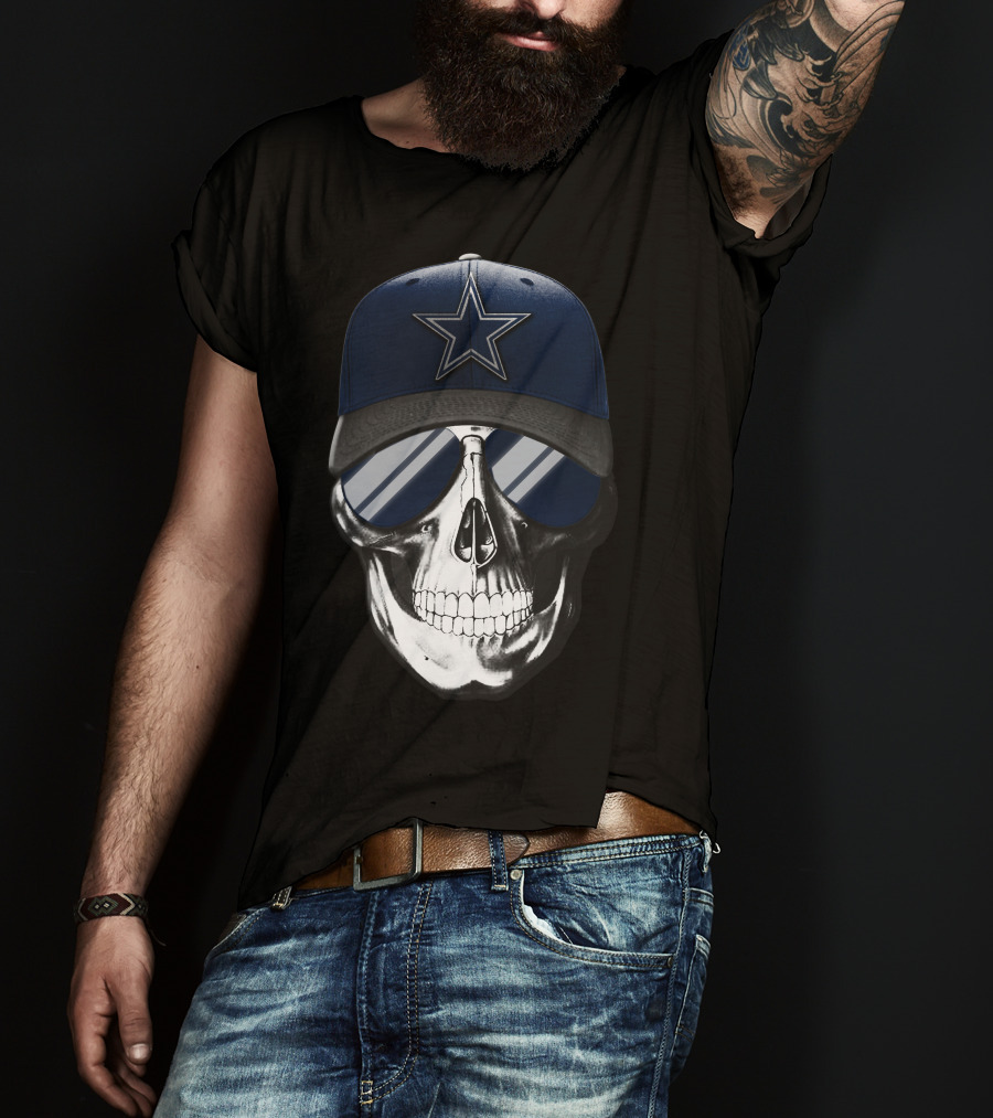 Skull Wearing Dallas Cowboys Hat And Sunglasses T-Shirt
