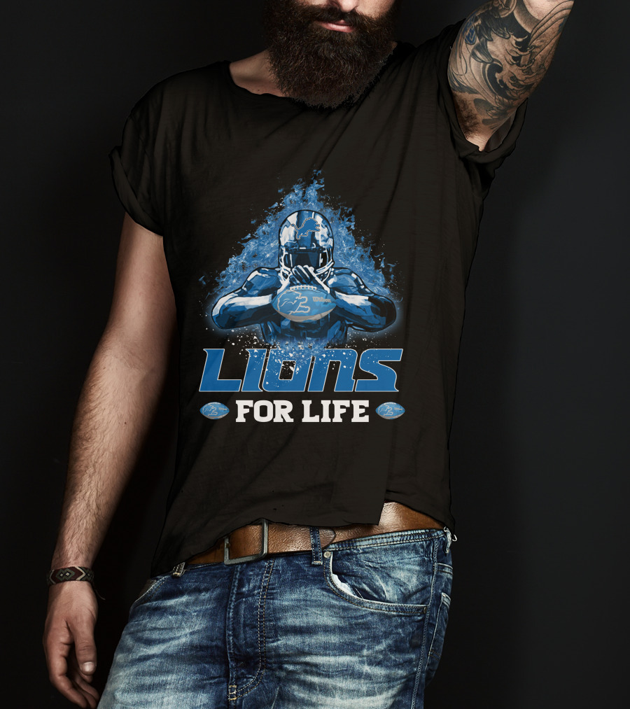Lions For Life Detroit Football Player With Ball T-Shirt