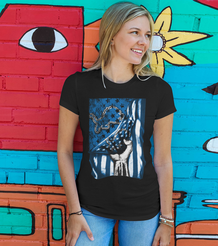 DETROIT LIONS American Flag Fist T-Shirt