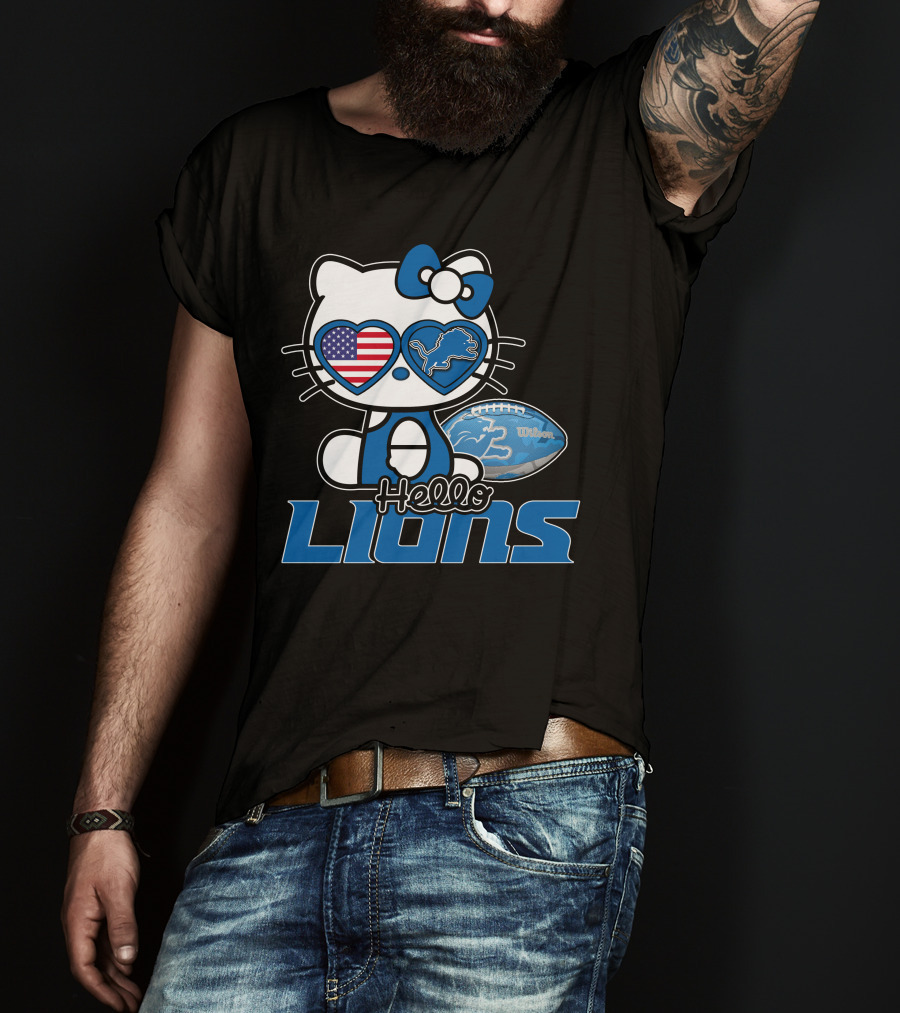 Hellokitty Detroit Lions American Flag Wilson Football T-Shirt